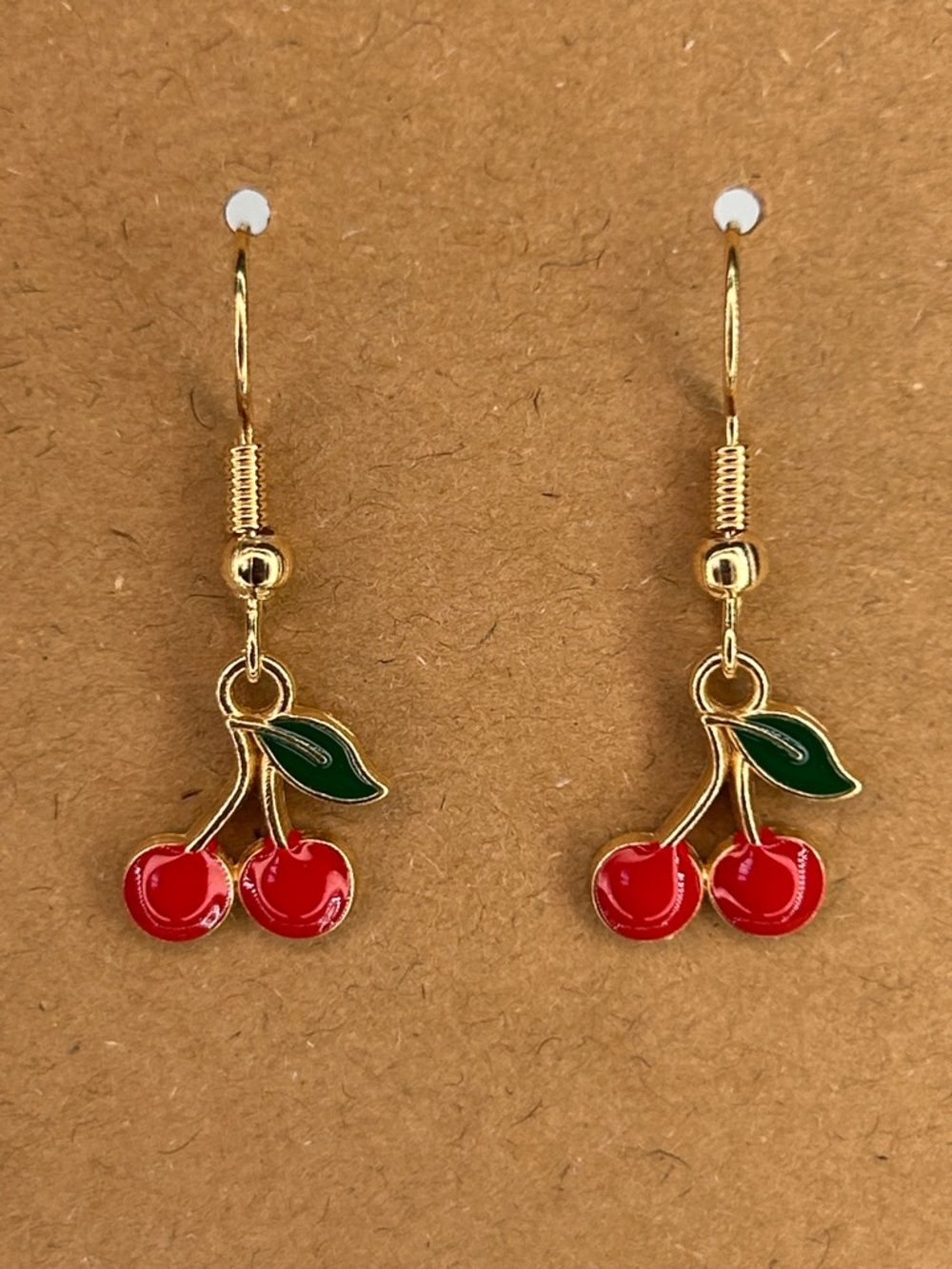 *LAST SET* Gold Cherry Dangle Earrings in Red and Green Fashion Jewelry